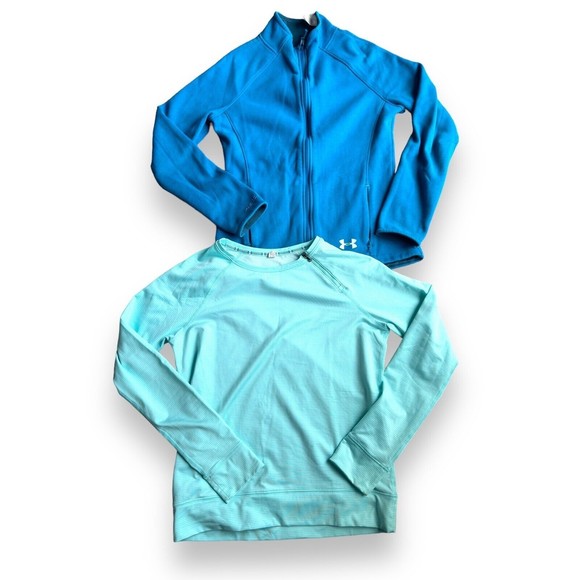 Under Armour Womens Activewear Small Sweatshirt Lot of 2 Full Zip Crewneck Blue - Picture 3 of 16